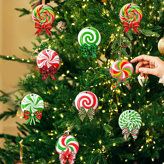 24PCS Christmas Candy Ornaments – Colorful Wooden Lollipop Hanging Decorations for Indoor & Outdoor Christmas Décor