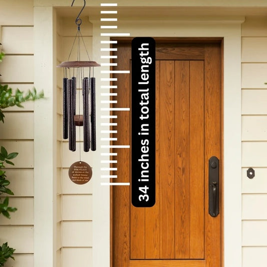 34-Inch Memorial Wind Chime – “Through the Strongest of Storms” Black Outdoor Garden Gift