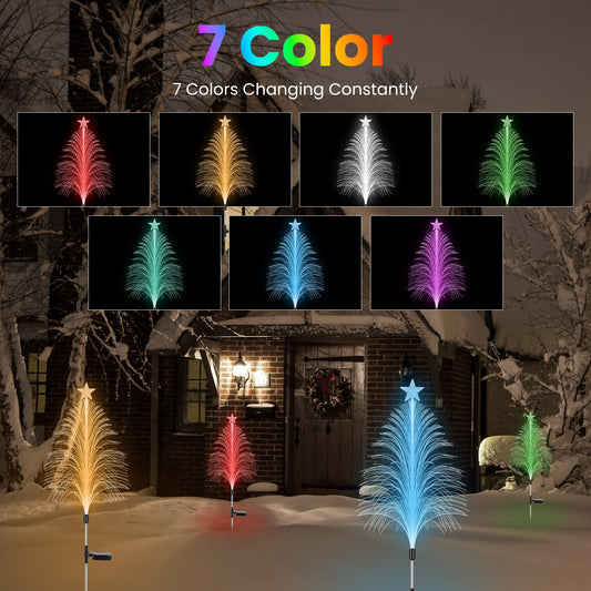 4-Pack 7-Color Solar Christmas Tree Lights – Fiber Optic Outdoor Garden Stakes with Star Topper