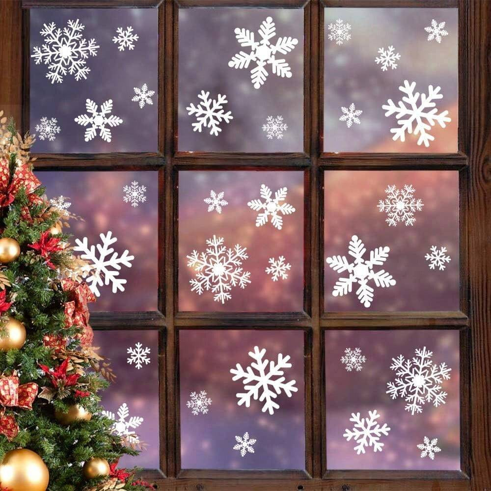 135PCS Christmas Window Clings – Snowflake & Holiday Decals for Windows, Parties & Home Déc