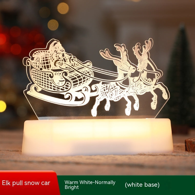 Decorative lamp with Santa in sleigh and reindeer against a blurred festive background
